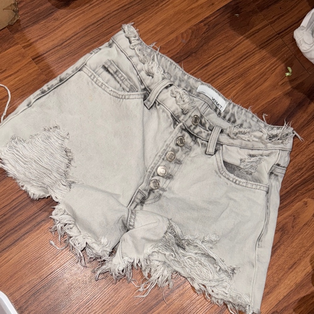 Distressed Gray Denim Shorts
